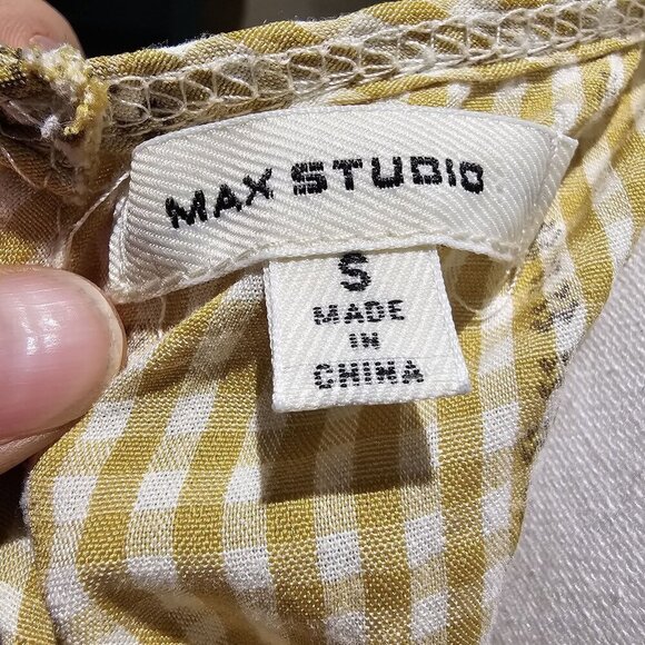 Max Studio Butter Yellow Gingham Baby doll Top S Embroidered Vintage Boho Tunic - Picture 4 of 10